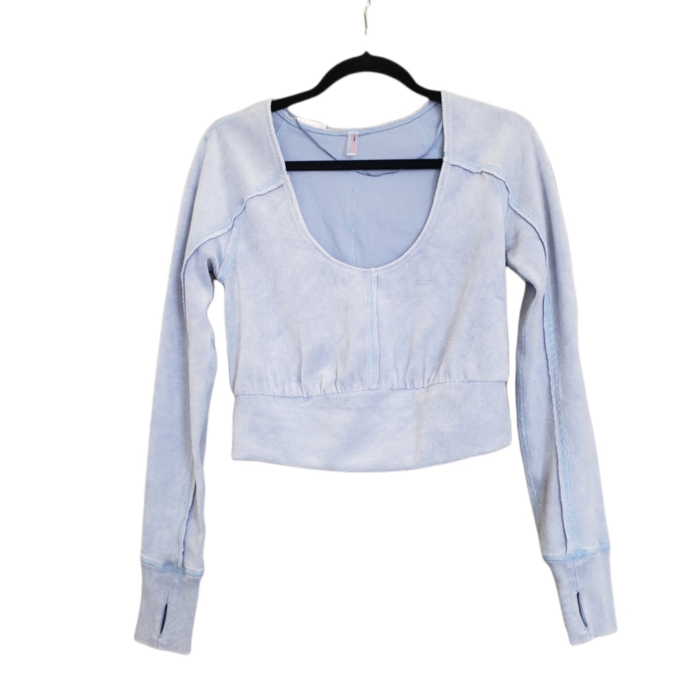 ☆ Free People Movement Just Lodgin' Velour Long-Sleeve (Blue)